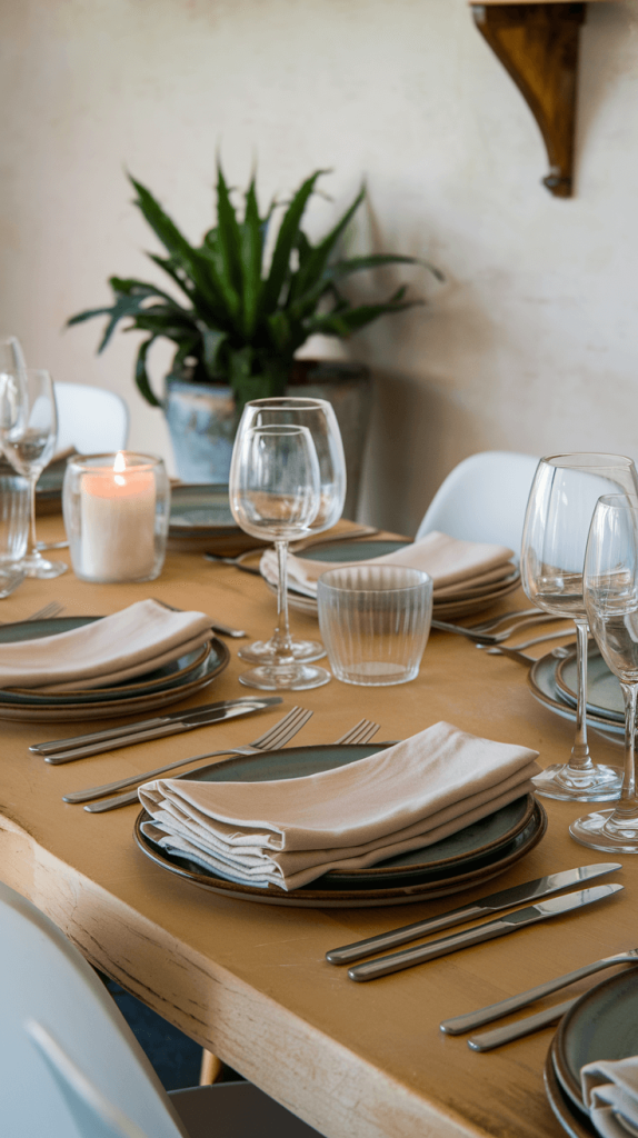 Elegant cloth napkins neatly folded on a dining table, replacing disposable paper napkins.