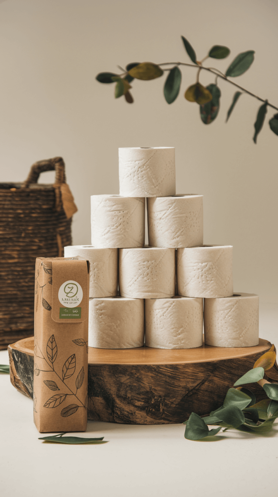 Bamboo toilet paper rolls, an eco-friendly alternative to conventional toilet paper.