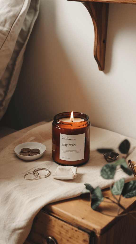 An eco-friendly soy wax candle providing a clean, non-toxic burn.